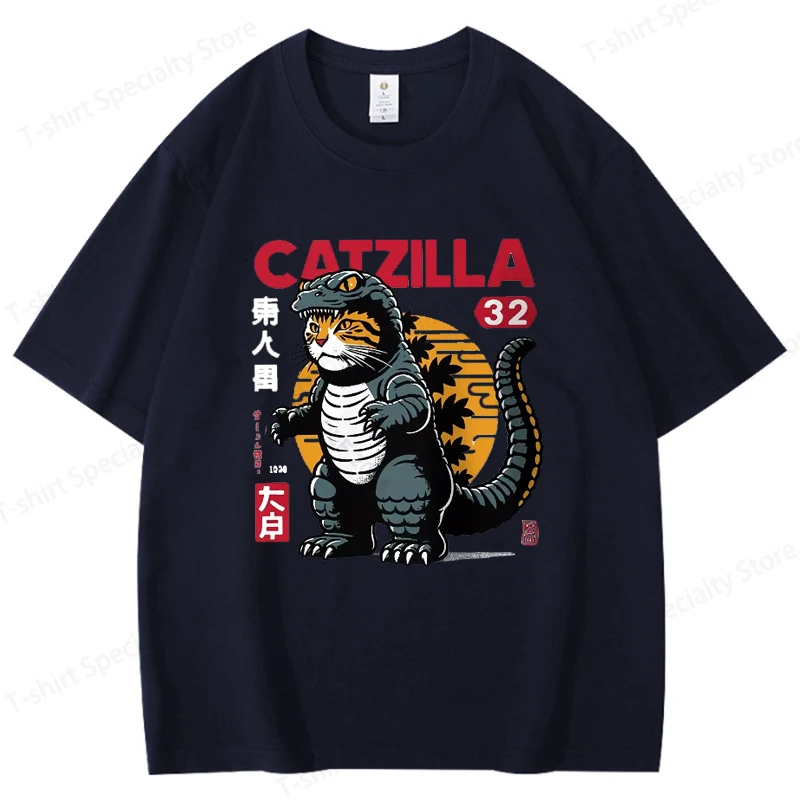 Catzilla Kreatives bedrucktes Herren-T-Shirt aus 100 % Baumwolle, übergroße, verspielte Grafik-T-Shirts für Damen, Tops, T-Shirts, Streetwear-T-Shirt – Detail 9