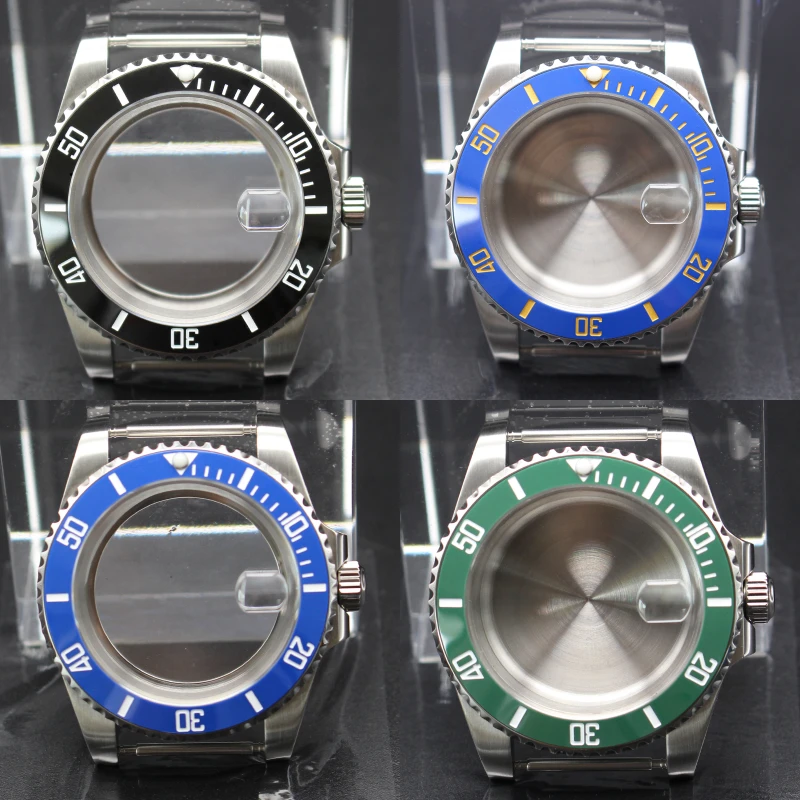 

40mm Steel Dive Watch Case Ceramic Bezel For Submariner Seiko NH35 NH36 NH38/34 ETA 2824 Miyota 8215 Movement 28.5mm Dial Parts