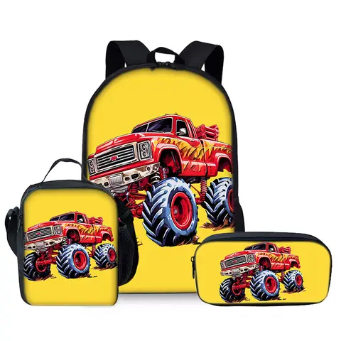 Cartoon Popular Novelty car off-road vehicle 3D Print 3pcs/Set Student School Bags Laptop Daypack Backpack Lunch bag Pencil Case