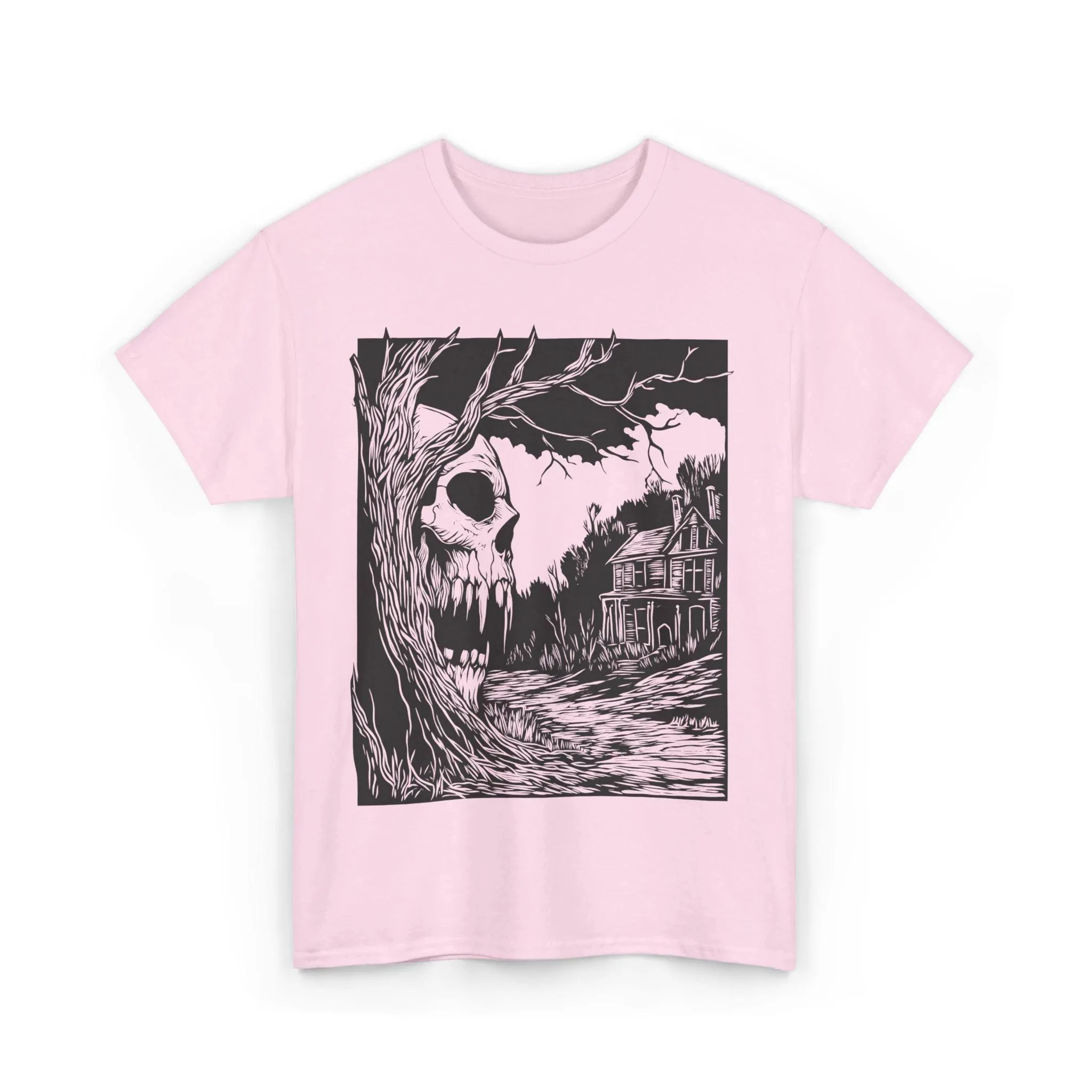 Haunted House Horror T-Shirt Gothic Forestcore Skull Tee Creepy Skull Illustration Spooky Dark Art Witchy Dark Men Clothing