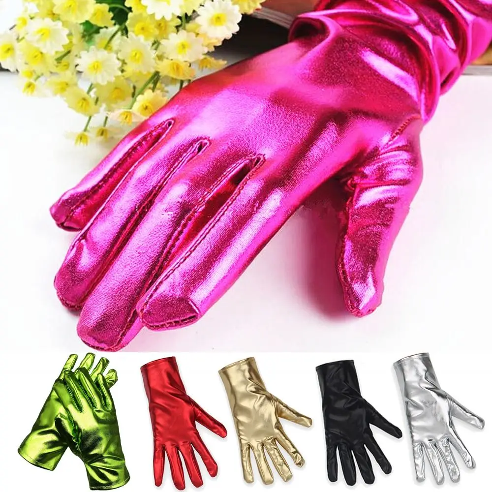 Etikette Glänzende Damen Lederhandschuhe Cosplay Gothic Punk Hochzeitshandschuhe Dünner Stil Bühnenaufführungen Fäustlinge Party