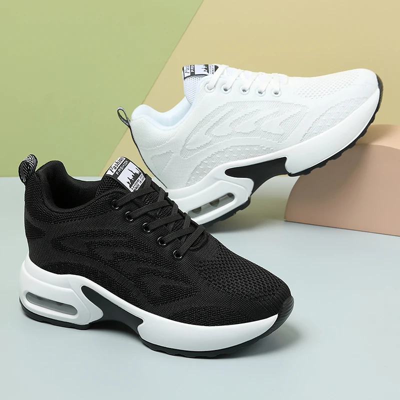 

Womens Sneakers Casual Sports Shoes for Women Breathable Knit Walking Shoes Comfortable Air Cushion Sneakers Hidden Heel Shoes