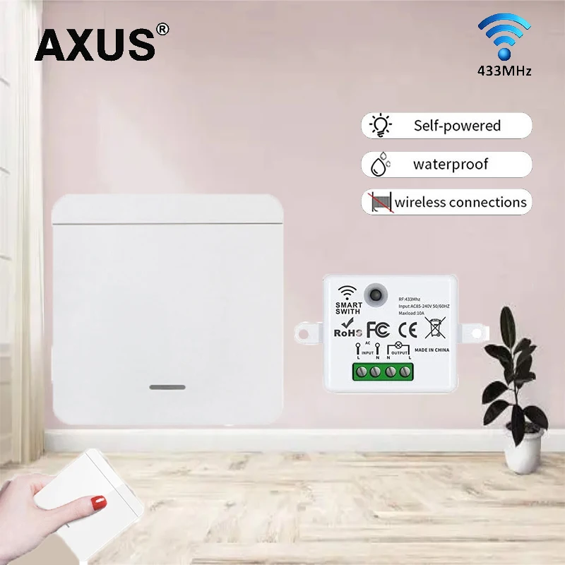 AXUS 10 433mhz RF Wireless Switch 110V 220v Switch Module Receiver Electric Supports 2 Way Smart Switch Control Home Lamp fan