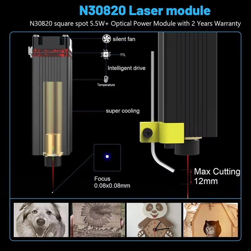 Modulo Laser N30820 con testa Laser a luce blu 40W 450Nm per incisione e taglio del legno fai da te