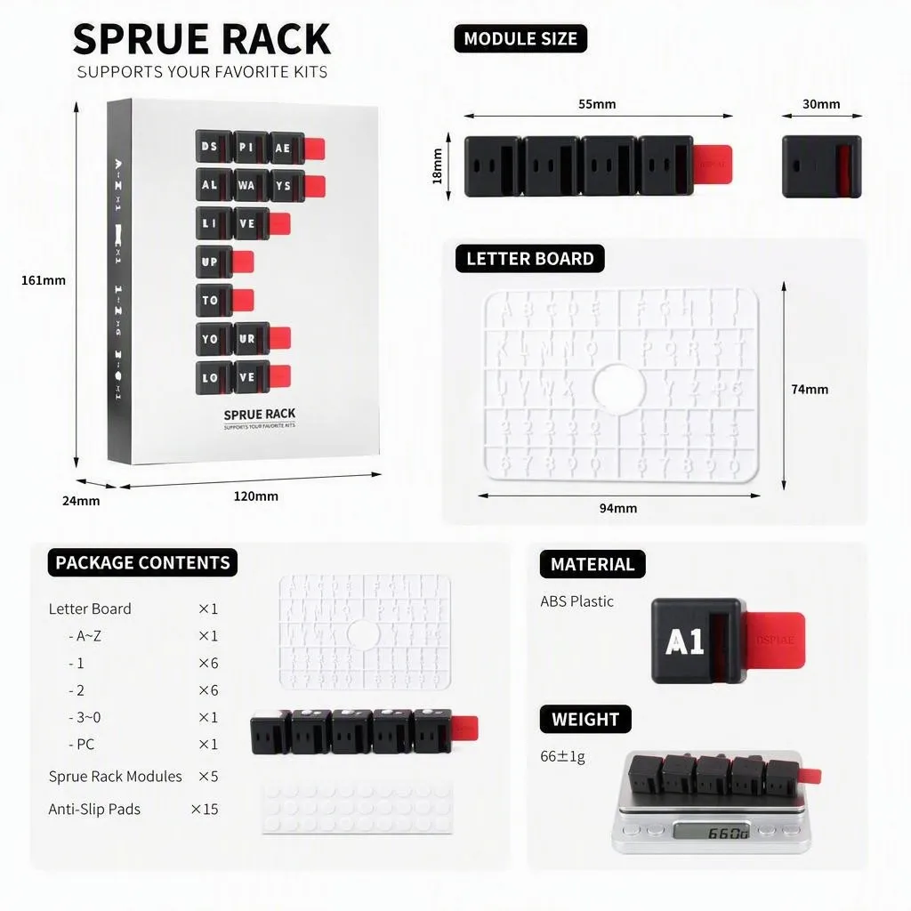 Dspiae PT-SR Easy Assembly Model Panel Holder Versatile Stable with 28 Letter & 20 Number Pieces Educational Toy