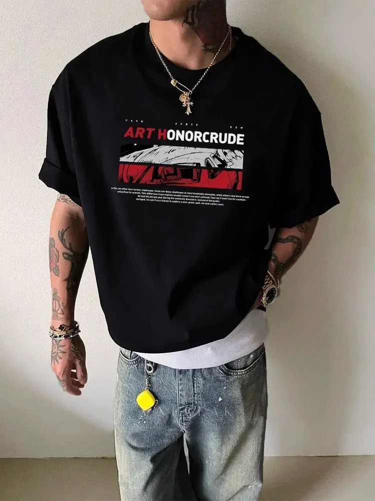 

Футболка с короткими рукавами в американском стиле High Street с принтом, новая летняя модная брендовая свободная повседневная футболка в стиле ретро из чистого хлопка