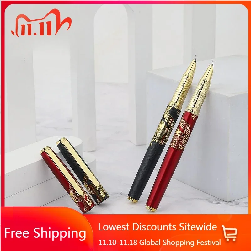 

YANGZIE 608 Fountain Pen Bent 0.7MM Curved Nib Writing Ink Pen Stamping Red Dragon Black Dragon Calligraphy Art School Pen