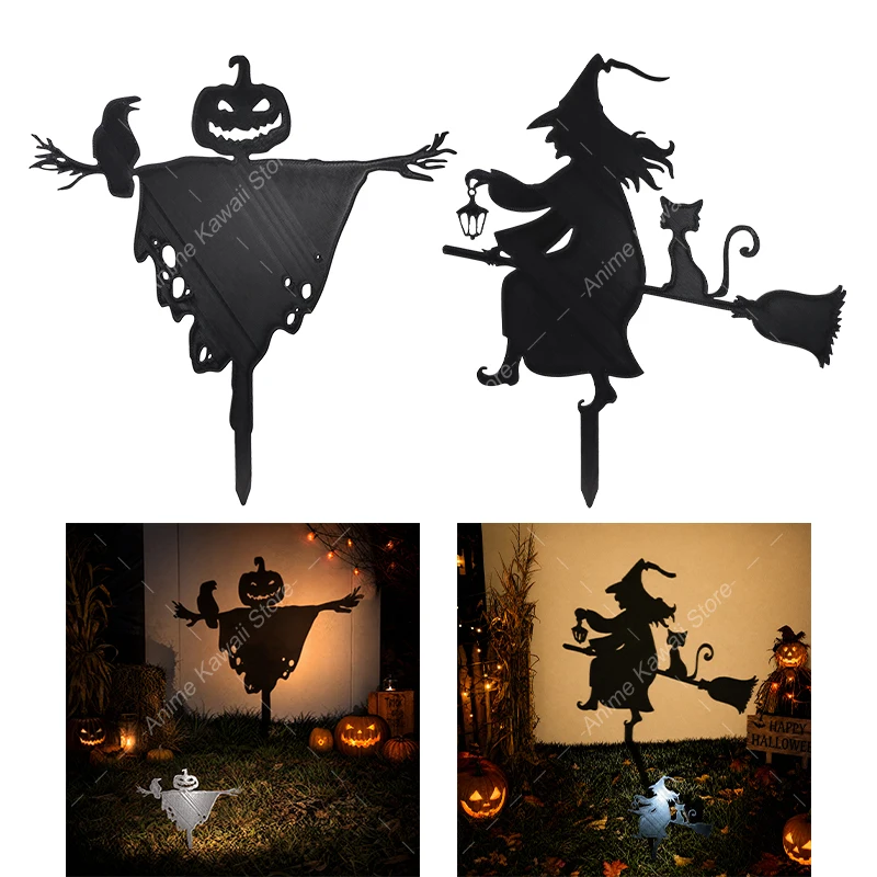 3D Printed Witch Scarecrow Shadow Caster Cartoon Figure Model Outdoor Lawn Wall Ghost Shadow Halloween Atmosphere Decoration