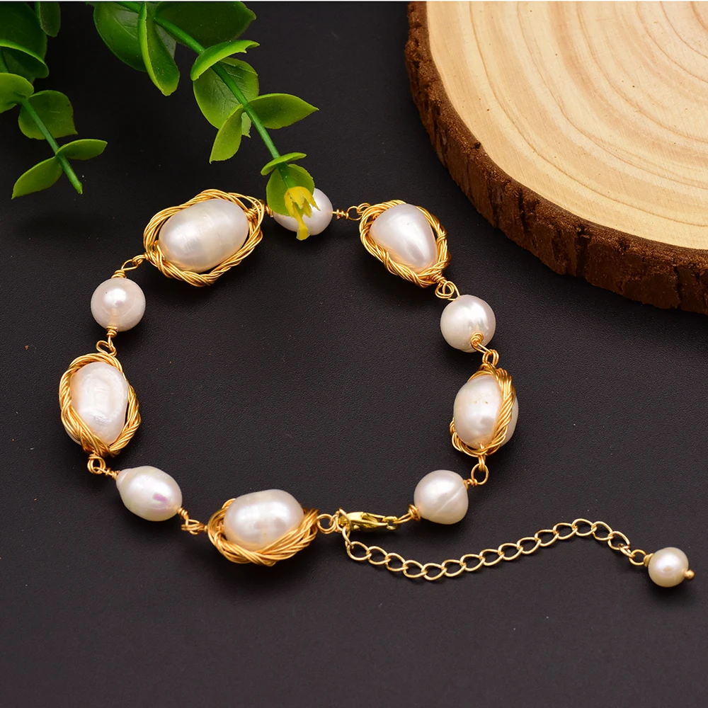 Natural Freshwater Baroque Bordered Zircon Bracelet Korean Style Women Luxury Jewelry Fashion Ladies and Girls Gift