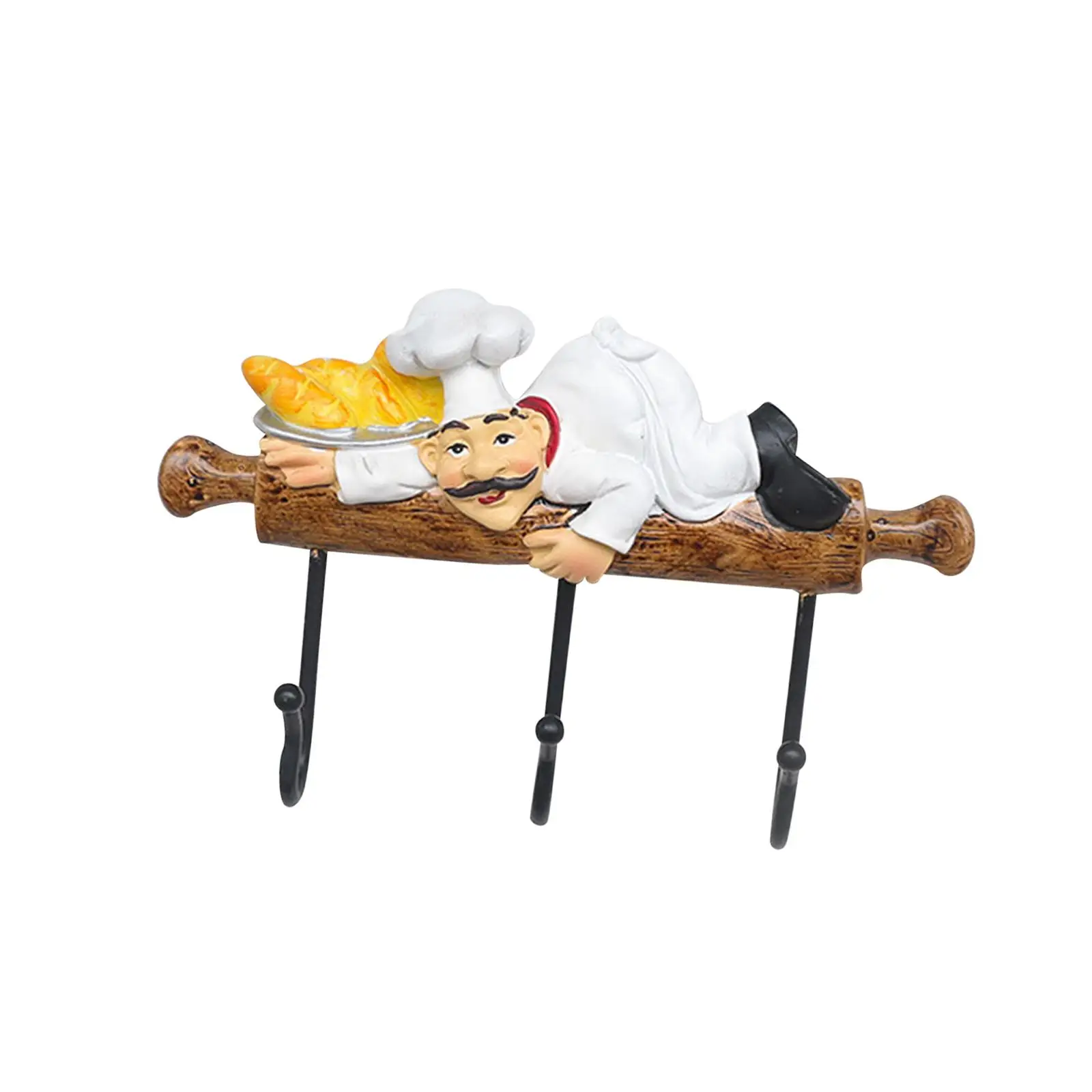 Chef Figurine Wall Hooks Metal Wall Mounted Coat Rack Decorative Wall Hook for