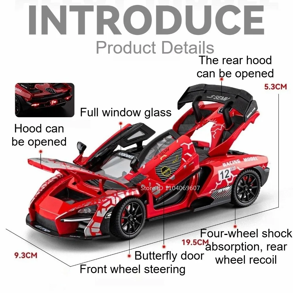 1:24 SENNA P1 Miniature Sports Car Toy Models Metal Diecast Doors Opened Shock Absorption Pull Back Collection Supercar Souvenir
