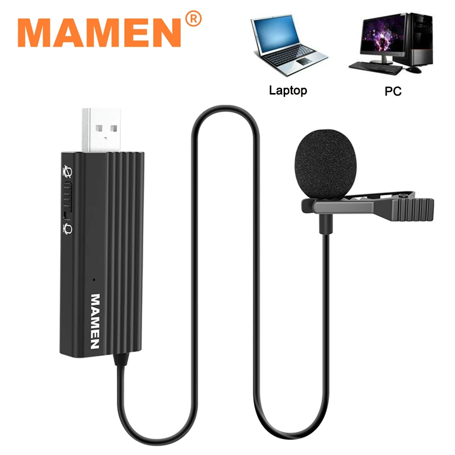 MAMEN USB Computer Laptop Microphone Omnidirectional Pickup MIC with 1.2m Cable One Key Mute for Interview Conference Recording