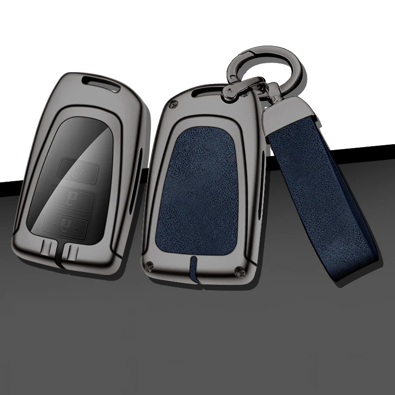 Leather Car Metal Key Case Cover For Toyota Prado Yaris Vios Previa Protector Shell Keyless Auto KeyChain  Accessories