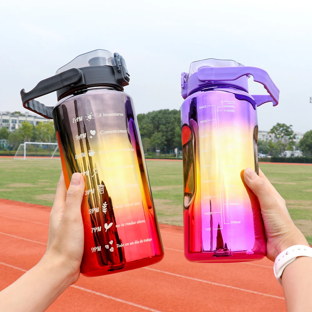 3 pcs of leak proof electroplated gradient sports water bottles with straws and time markers - Perfect for offices, schools,