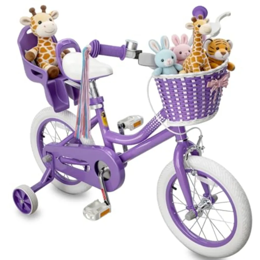 Toddler Bike for Ages 2-8 Girls 12 14 16 Inch with Doll Seat Basket Training Wheels Small Princess Bicycle Pink Streamers