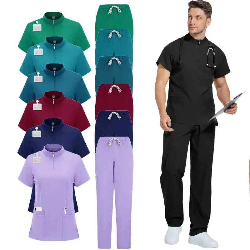 ชุดยูนิฟอร์มพยาบาลแพทย์แบบใหม่สำหรับผู้หญิง ชุดทำงานทางการแพทย์ ชุดผ่าตัด เสื้อแขนสั้น กางเกง ชุดพยาบาล ชุดพยาบาลสำหรับสัตวแพทย์