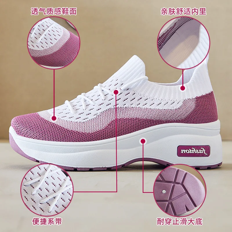 2024 summer platform casual women's shoes increase shoes mesh surface breathable comfortable sports shoes