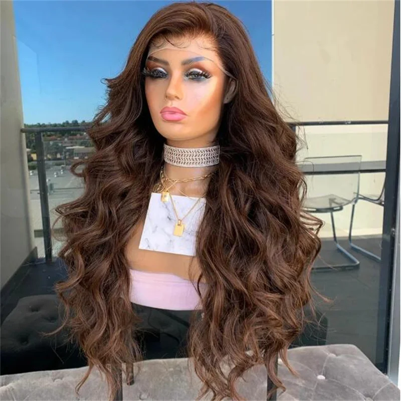 

28 inch 180% Soft Natural Brown Body Wave 5x5 Silk Base Jewish Human Hair Wig With Baby Hair HD Lace European Hair Preplucked