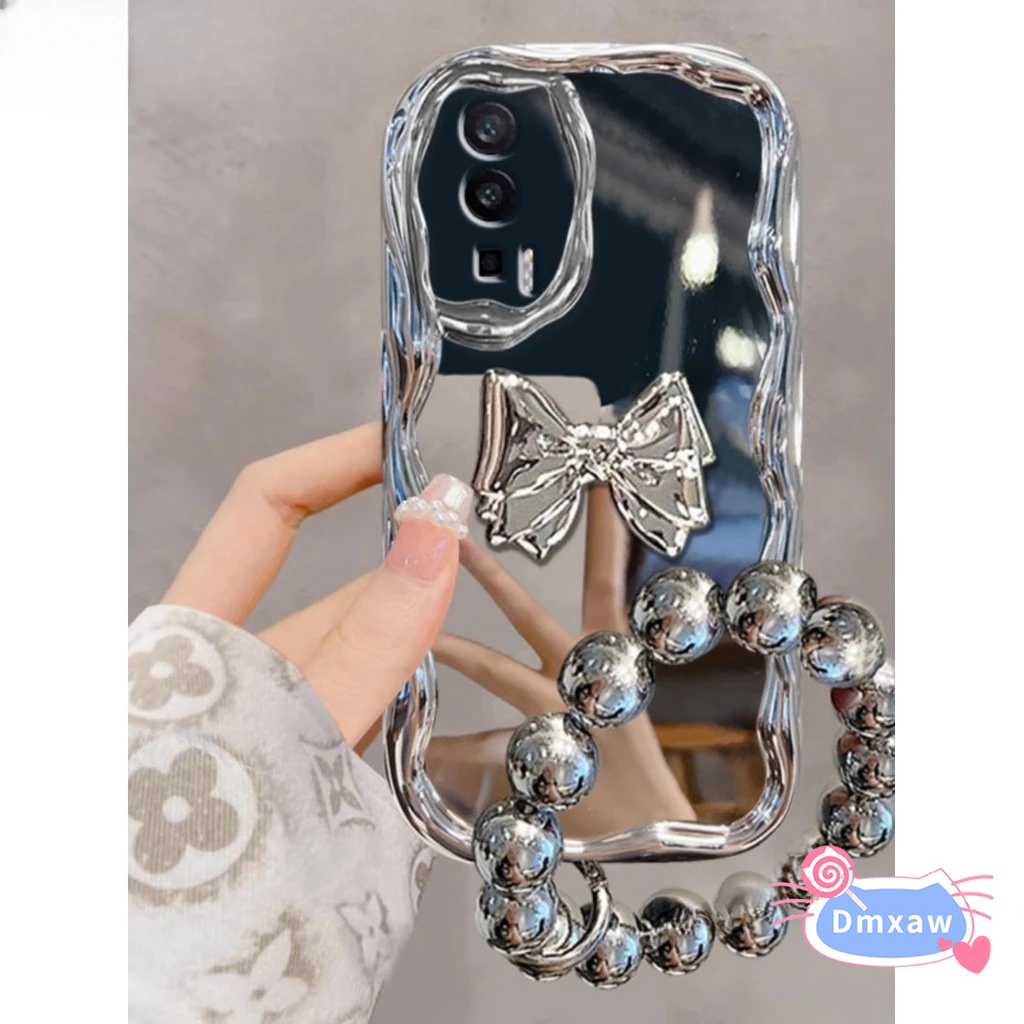 

For OPPO Reno 10 9 8 Pro Plus 8T 8Z 7Z Lite 7 5 4 3 Pro SE 4G A92S A91 A2 Pro Shockproof Cute Bow Case With Bracelet Cream Cover