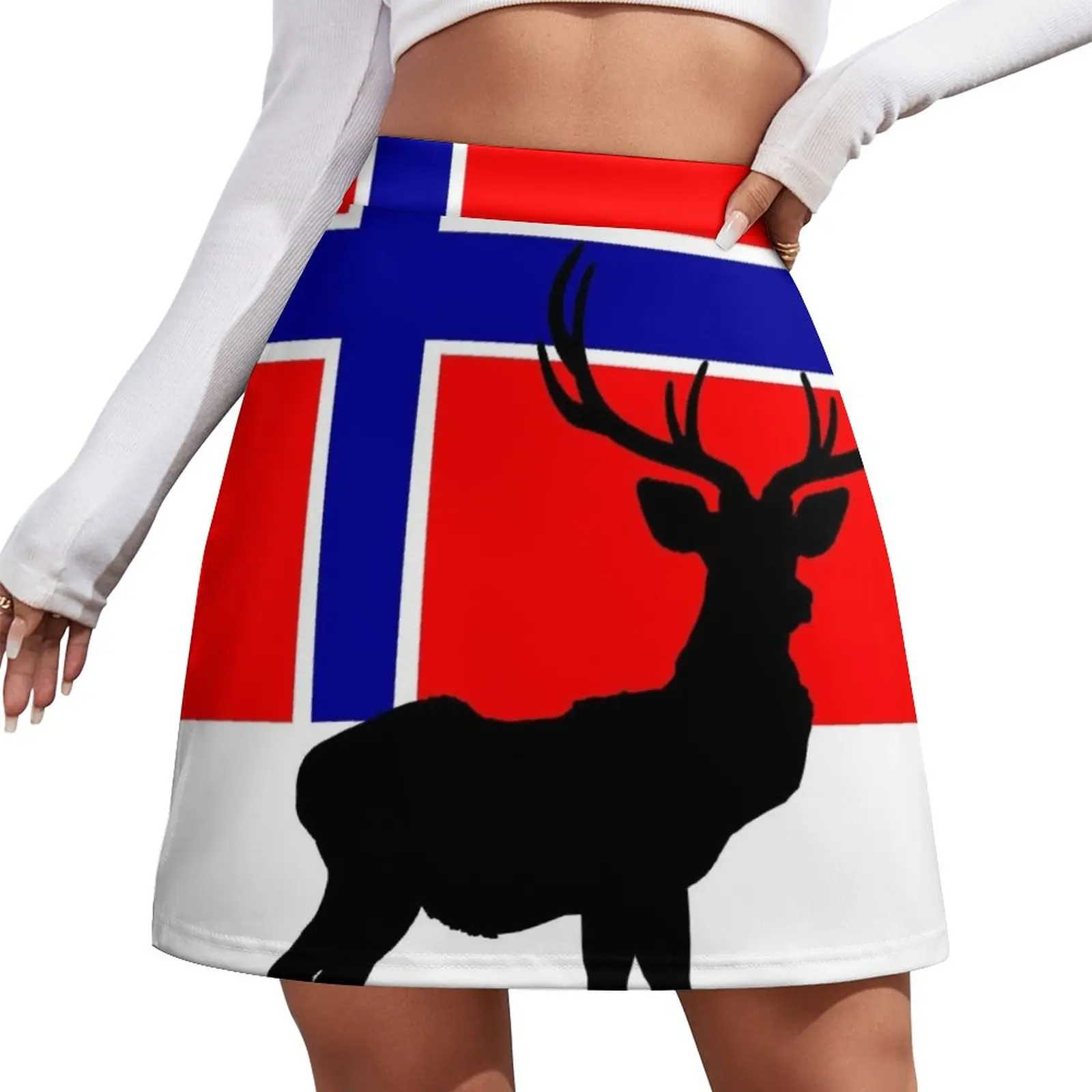 

Norwegian Flag with Caribou / Reindeer Silhouette by Orikall Mini Skirt korean style Short skirts skorts for women dress