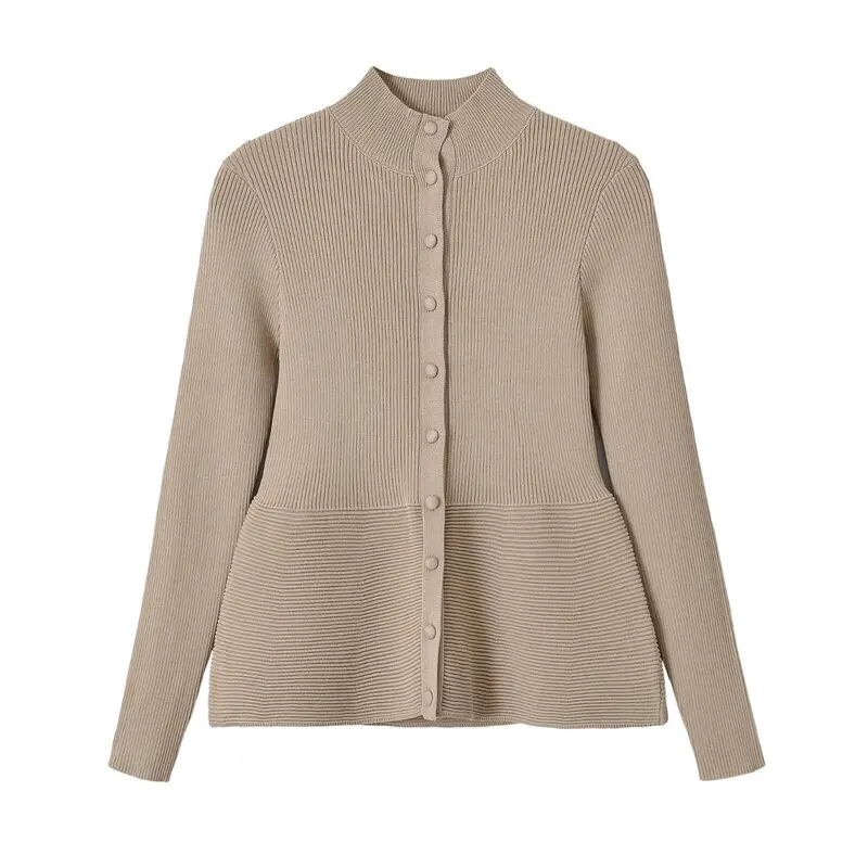Women's Long Sleeve Stand Collar Knitted Coat with Button 2026 Autumn New Arrival Filled Jacket Ladies Fashion Outerwear