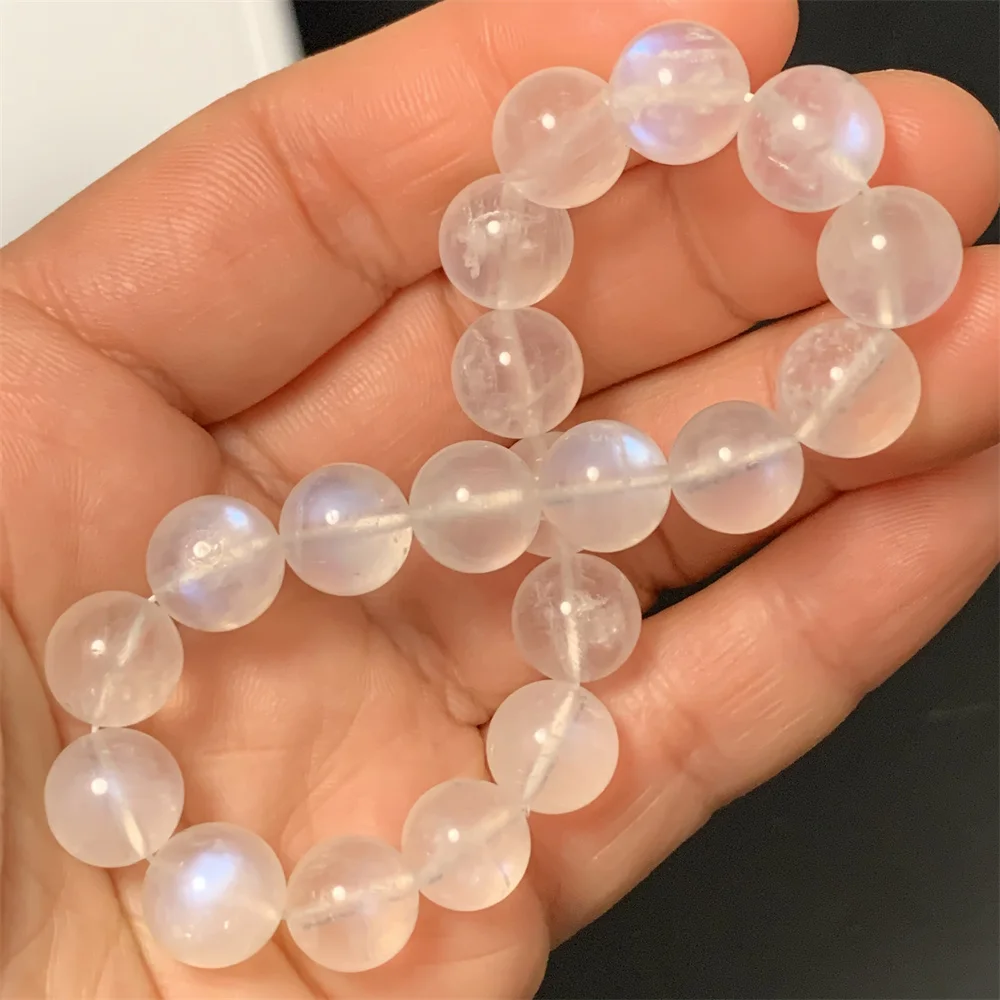 1Piece Natural Clear Silver Blue Light Moonstone Bracelets for Women Transparent Moonlight Beads Healing Moon Stones Bracelet