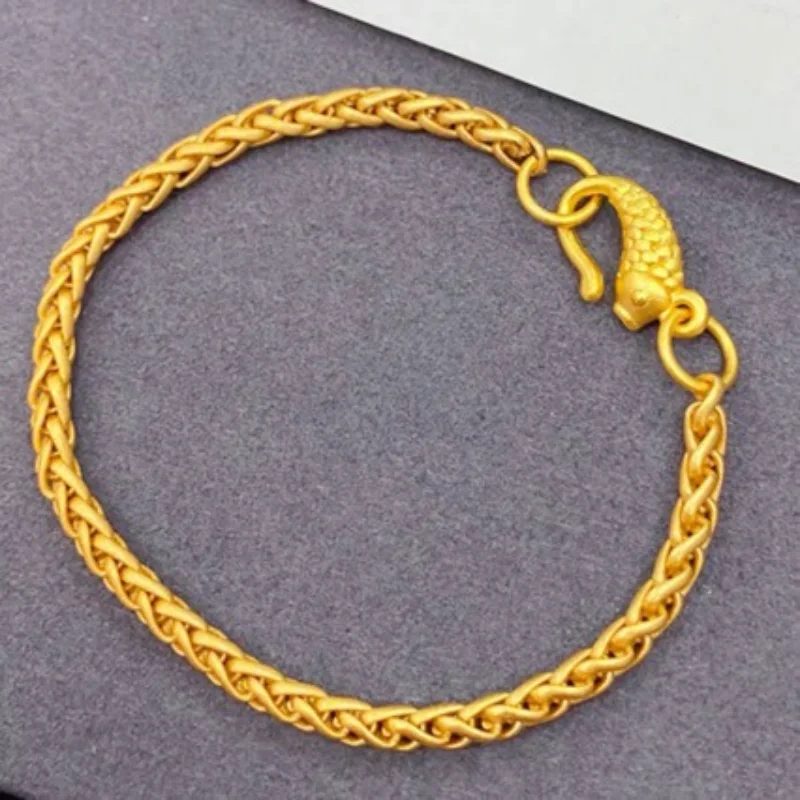 

Ethnic Style Retro Chinese Style Light Luxury Versatile Interlocking Small Fish Wheat Ears Golden Ladies' Fashion Bracelet