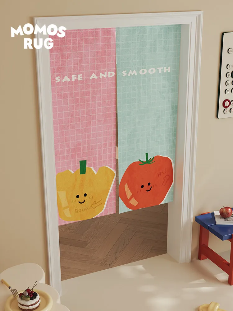 VIKAMA Cartoon Onion Radish Noren Door Curtain Grid Color Block Hanging Curtain Kitchen Door Privacy Home Decor