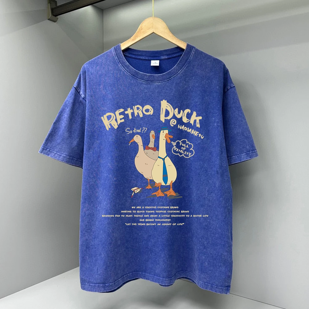 Three Ducks Ah American Retro Cartoon T Shirts Men Fashion Summer High Quality Clothes Cotton T Shirts O-Neck Oversized Tops