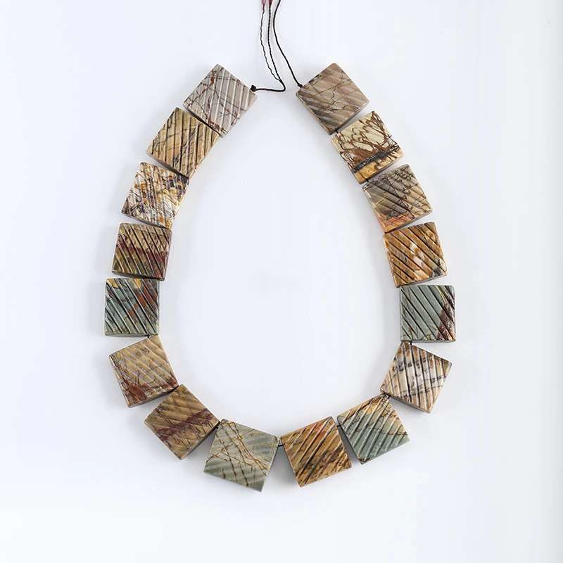 One Strand Natural Multi-Color Picasso Jasper Gem Stone Beads For Jewelry Making Square Loose Spacer Beads DIY Accessorie