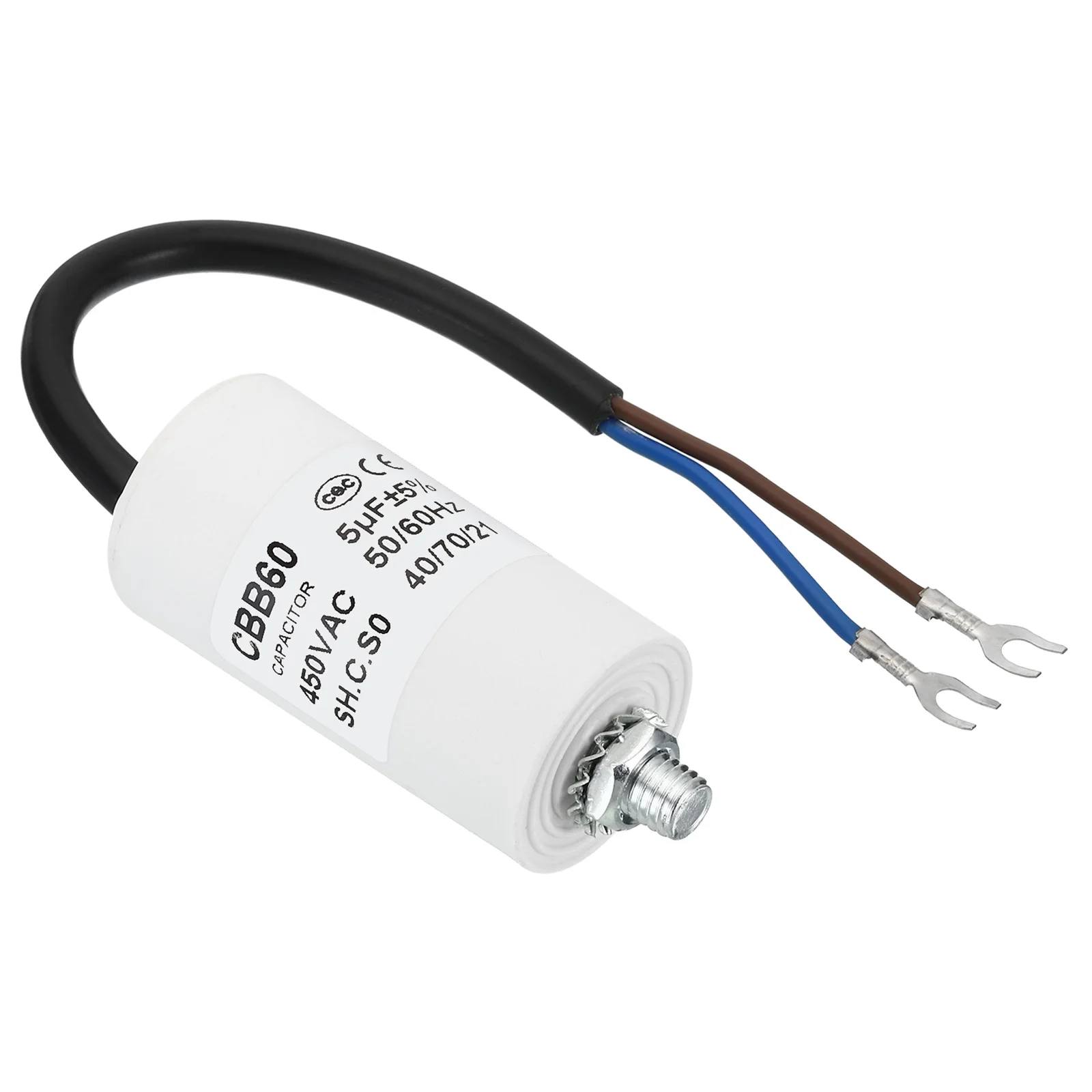 5-22uf CBB60 Run Capacitor AC 450V U Terminal Wires 50/60Hz Cylinder Bottom with M8 Screw for Washing Machine Pump Motor Star
