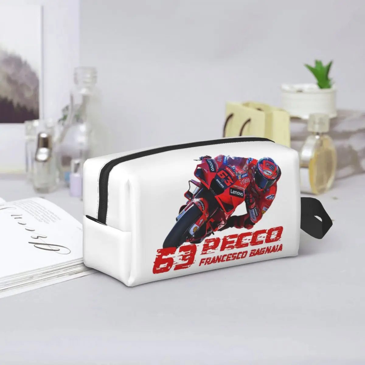 

Pecco Bagnaia 63 Makeup Bag Cosmetic Organizer Storage Dopp Kit Toiletry Cosmetic Bag for Women Beauty Travel Pencil Case