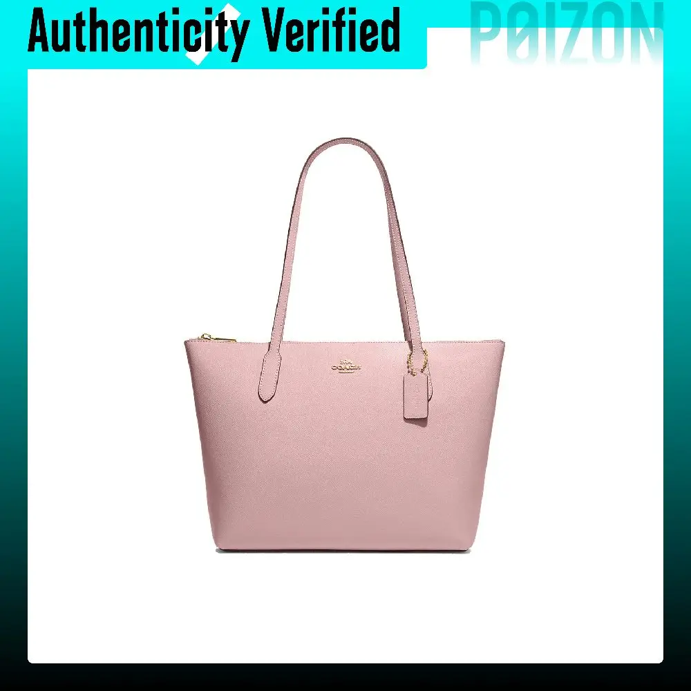 Bolso de mano COACH Zip Top Tote de cuero granulado, bolso de hombro para mujer, color rosa 4454-IMPO