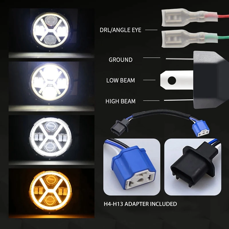 7-Inch 500W Round Angel Eyes LED Headlight Super Bright Wiring Harness For Jeep Wrangler Hummer H2 Land Rover Defender