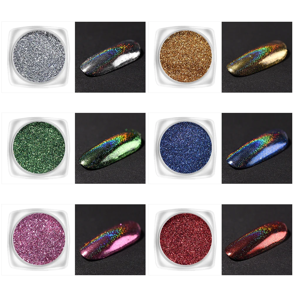 1Box Nail Laser Powder Colorful Glitter Gloss Dipping Dusts Art Decoration Chrome Pigments Press on Nail Tips Manicure DIY Tool