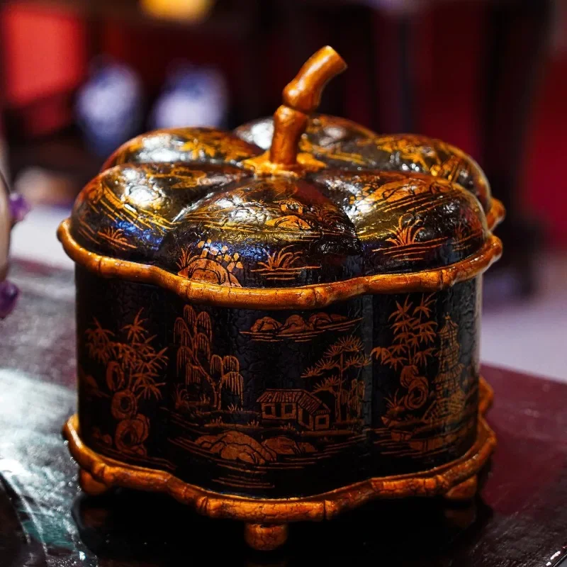 YS149 French Chinese style, pumpkin shape hand-painted, storage box, desktop decoration, ornament
