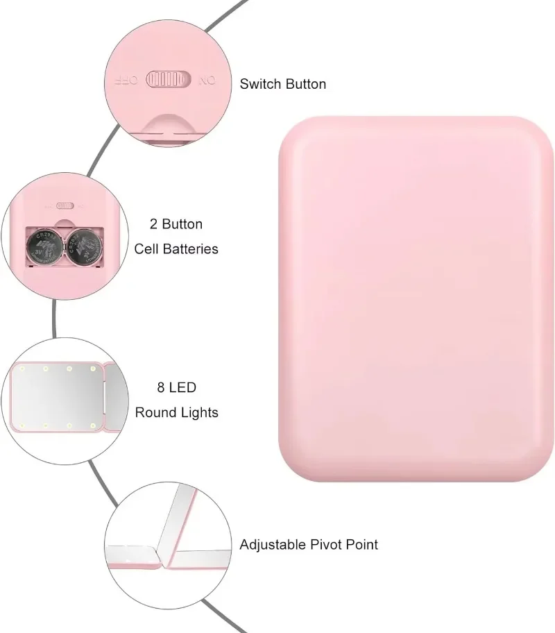 Espelho compacto led com bateria interna espelho de viagem com luz 1x/2x ampliação mini espelho para bolsa bolso presente viagem