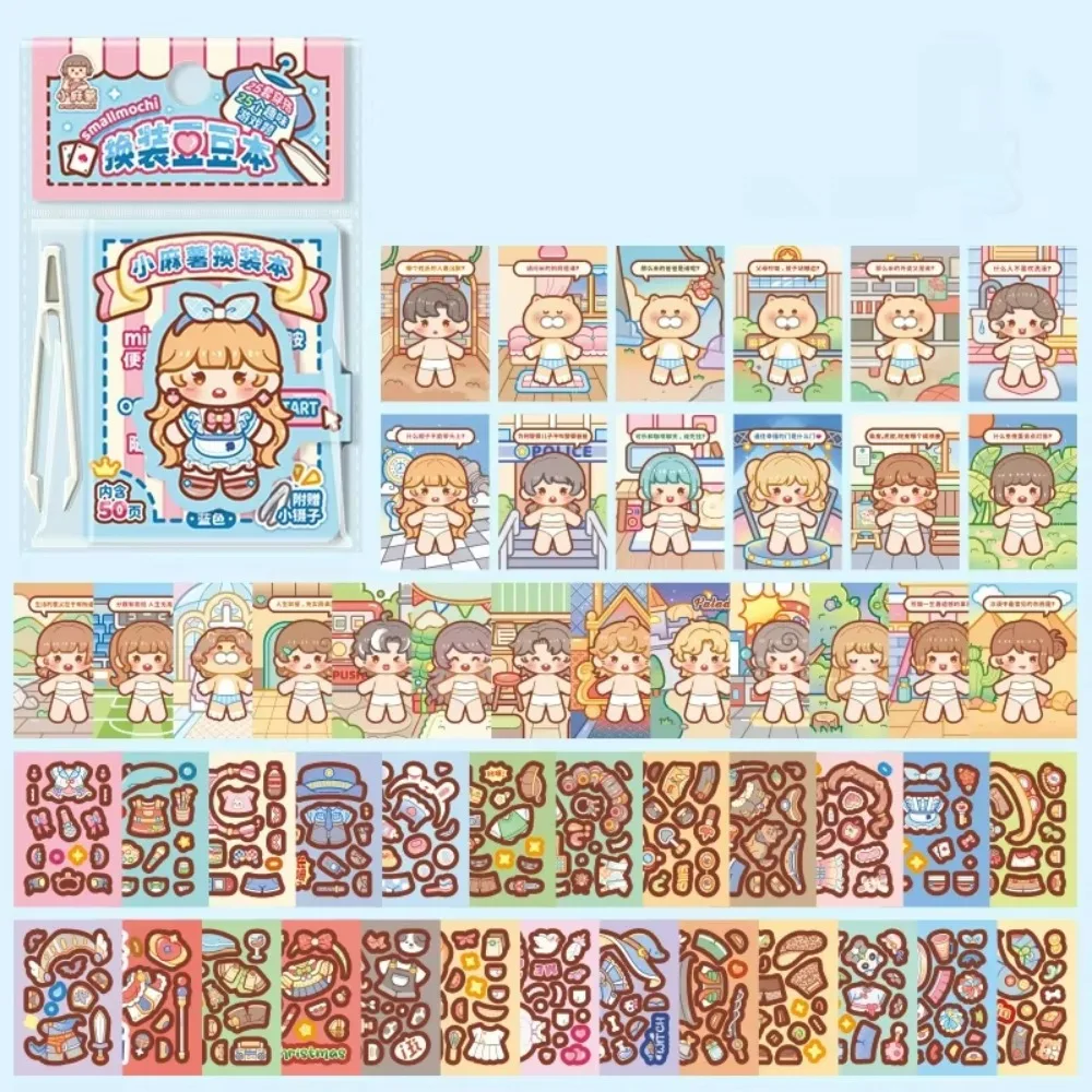 Self Adhesive Mini Dress-Up Sticker Book Cartoon Style Pre-Cut Stickers Cartoon Decorative Sticker Book Portable