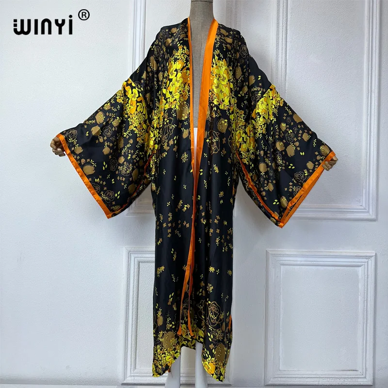 WINYI summer new kimono africa Bohemia print beach cover up maxi dress cardigan beach wear donna 2024 abaya dubai luxury