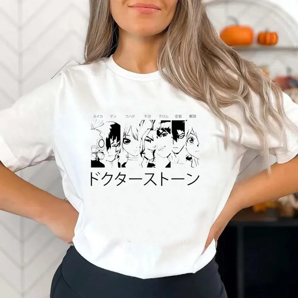 Dr Stone t-shirt female streetwear meme gyaru harajuku 2000s t shirt gyaru Psychedelic cute anime cheap