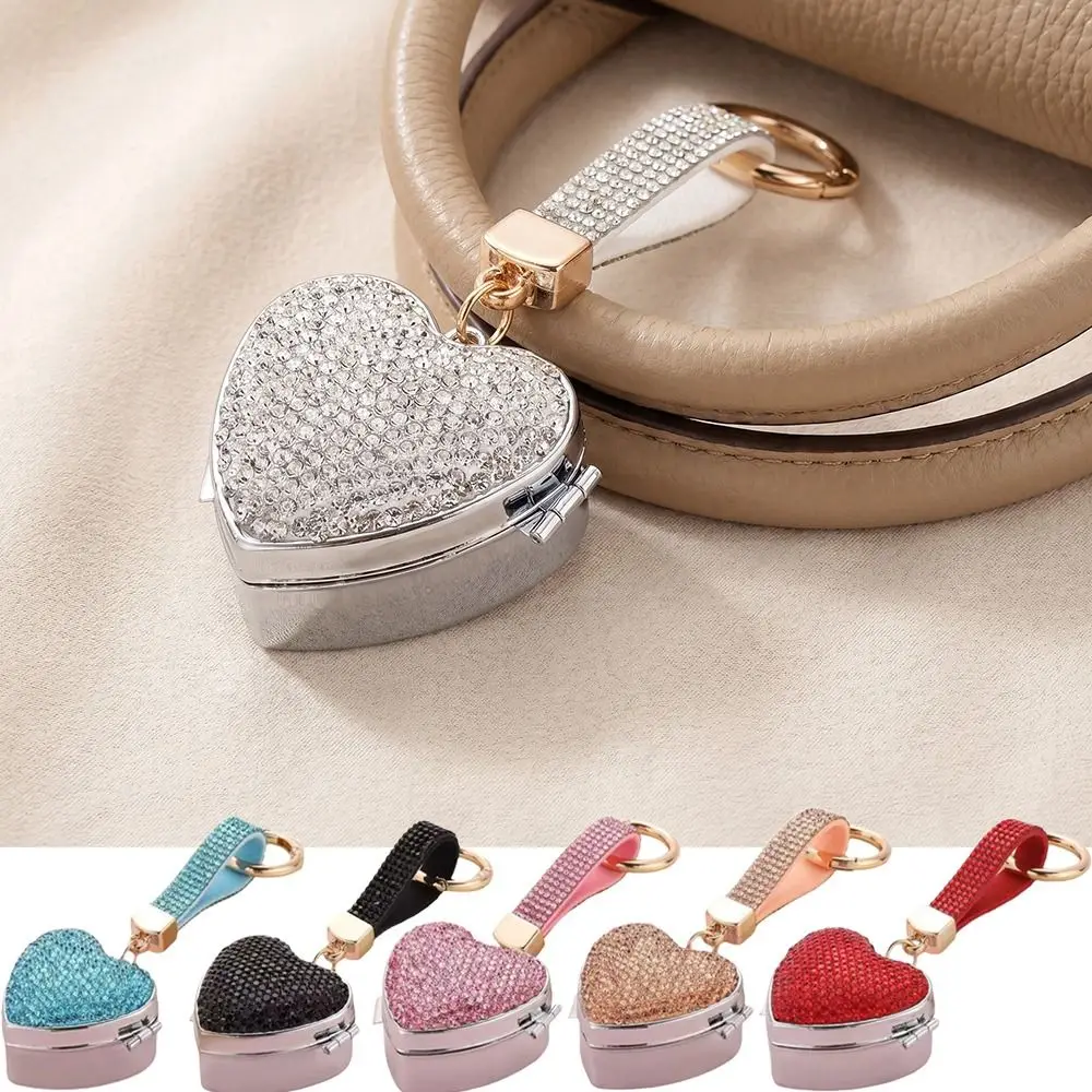 

Colorful Rhinestone Rhinestone Heart Keychain Portable Shining Bling Bling Key Pendant Space Saving Decorative