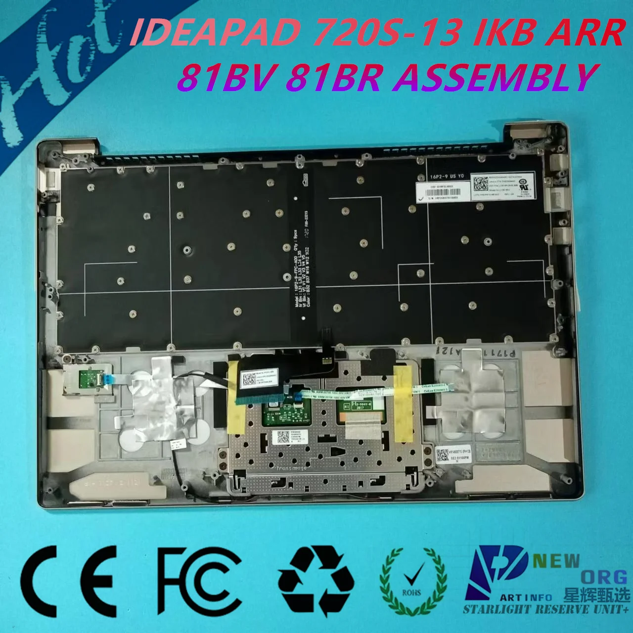 Imagem -02 - Laptop Backlight Keyboard Palmrest Assembly para Lenovo Ideapad 720s13 720s-13ikb 720s-13arr 81bv 81a8 81br Dourado us br sp