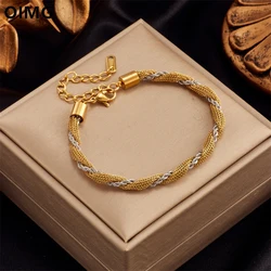 OIMG 316L Stainless Steel Gold Plated Simple Punk Creative Design Multi Layer Twist Chain Bracelet For Women Gorgeous Jewelry