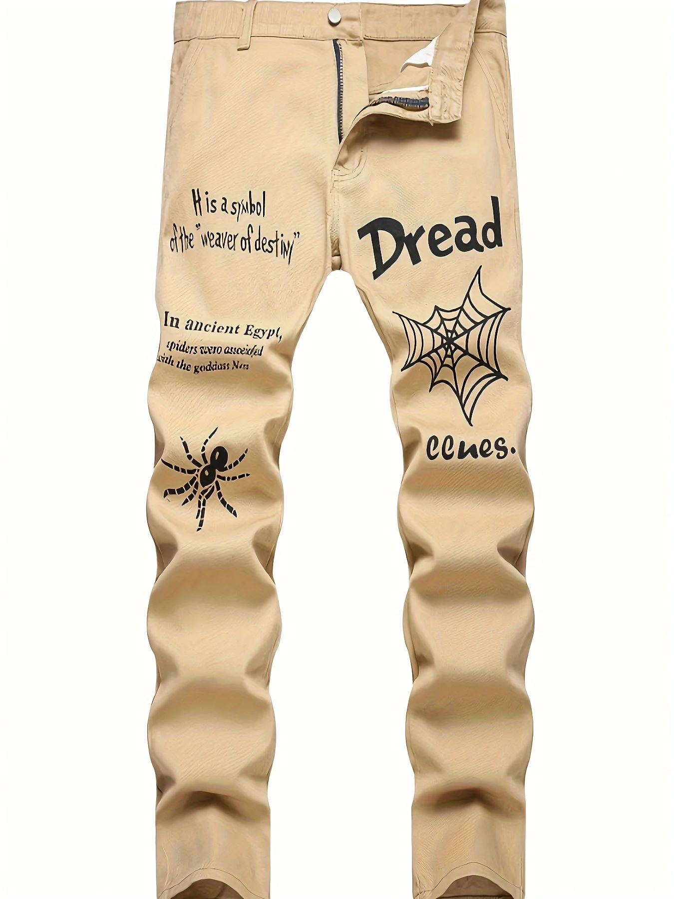 

Мужские повседневные прямые джинсы с рисунком паутины и слогана