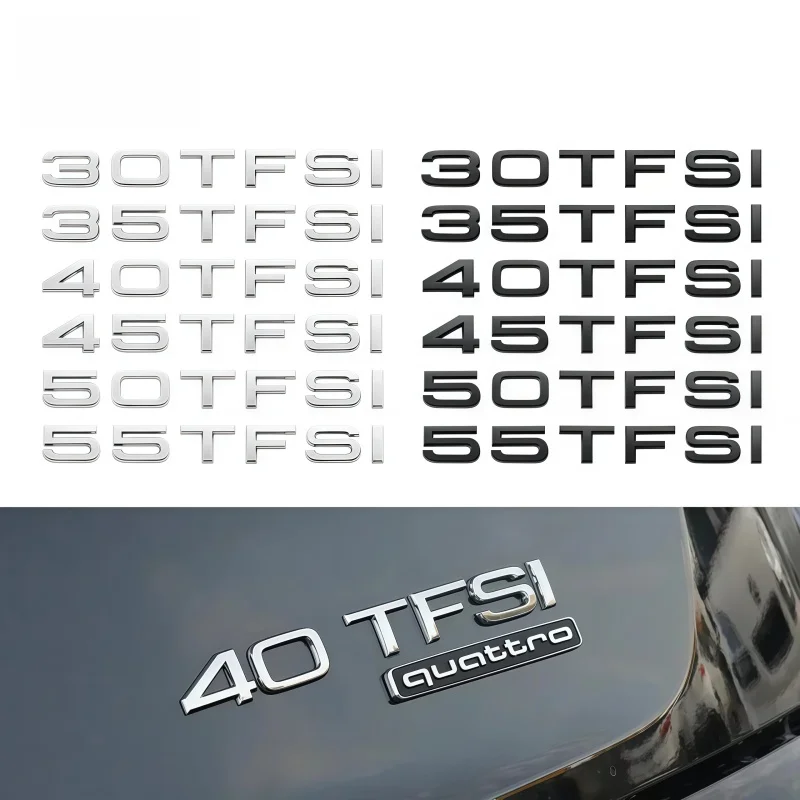 

Эмблема-значок с хромированными серебристыми буквами 30TFSI 35TFSI 40TFSI 45TFSI 50TFSI 55TFSI, наклейка на багажник автомобиля для Audi A4 A5 A6 Q3 Q5 Q7