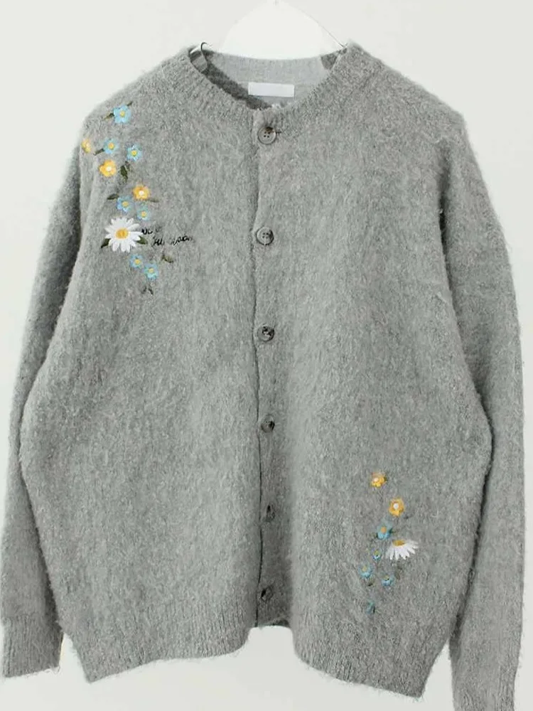 Cárdigan abierto con bordado Floral Retro para mujer, suéter elegante para otoño e invierno, chaqueta holgada y versátil de punto
