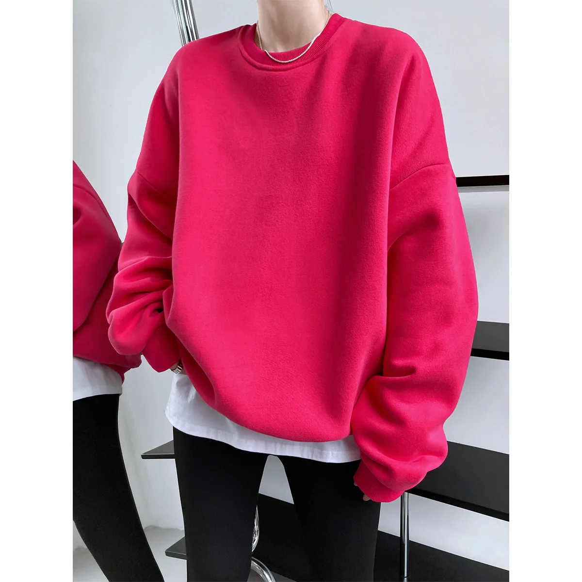 2023 new plush wine red sweater women\'s Korean chic loose long sleeve pullover