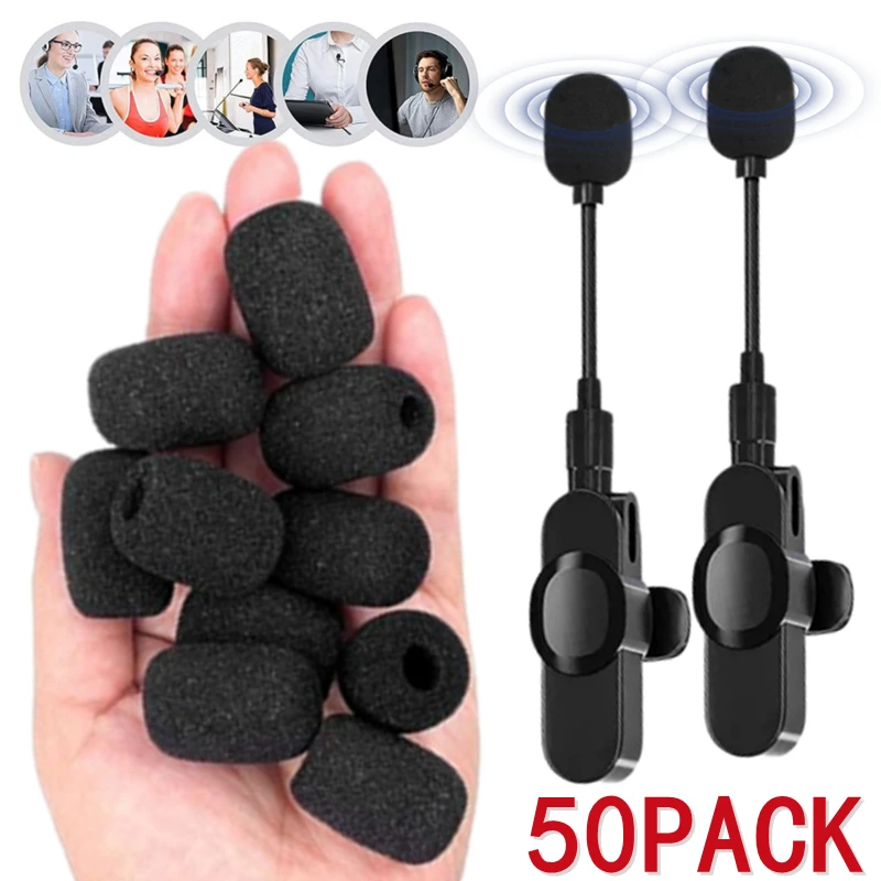 10/50Pcs Foam Microphone Replacement Pads Headset Collar Mic Cover Microphone Windscreen Protective Sponge Cap for Small Lapel