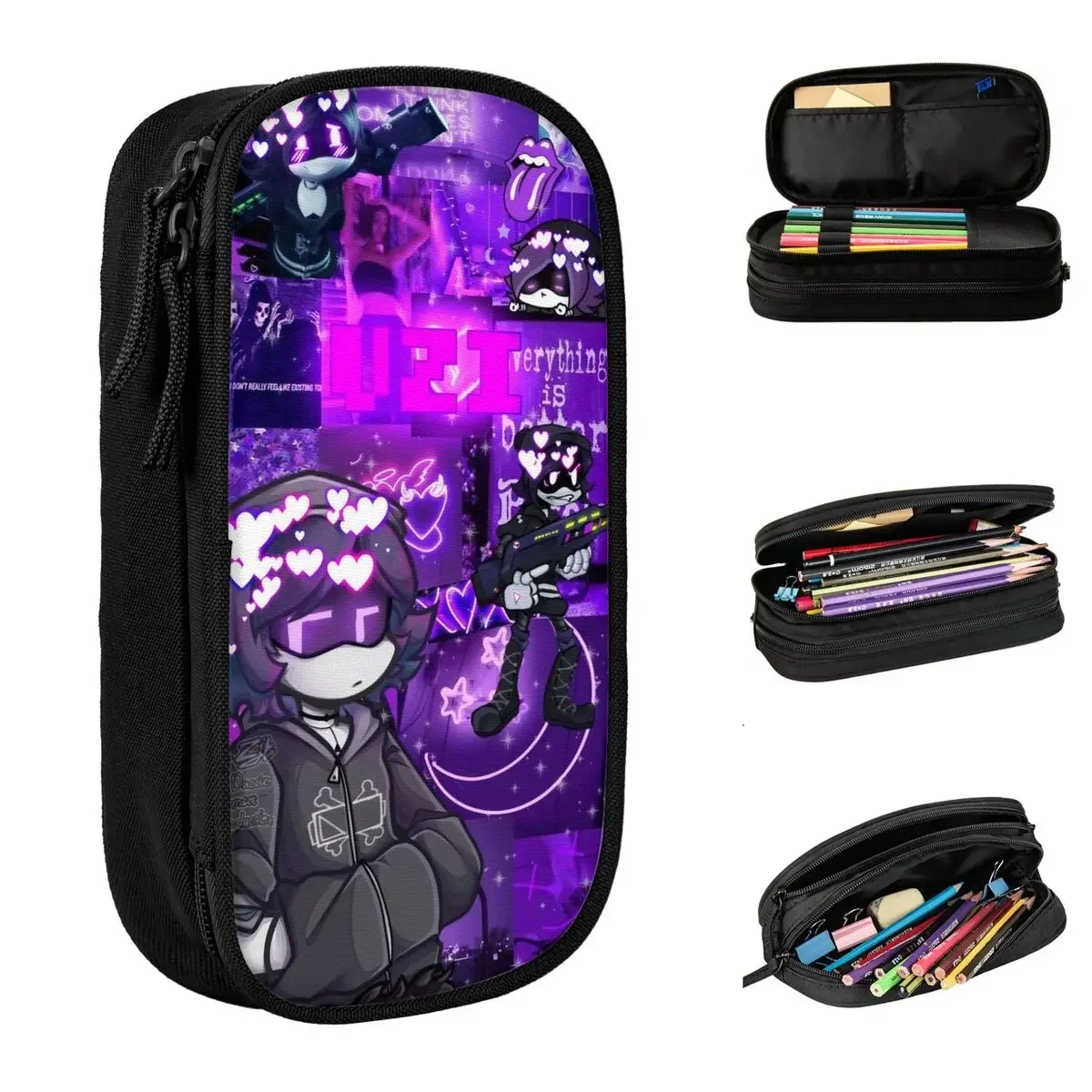 

Murder Drones Collage Pencil Case Anime Pencil Box Pen Box for Student Large Storage Bag Students School Zipper Stationery