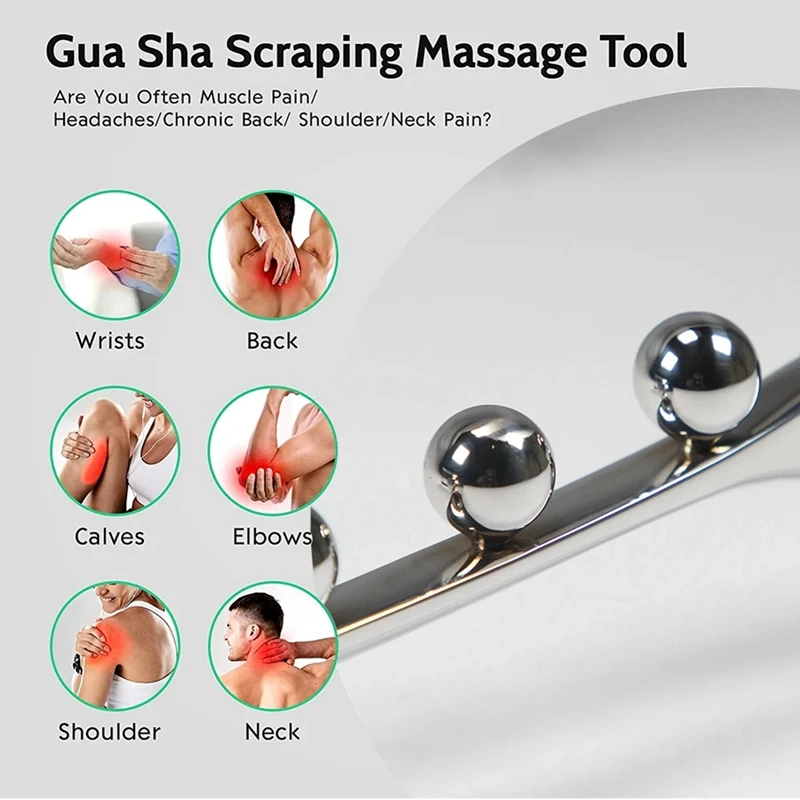 Tige de fascia en acier inoxydable, nouveau bâton de Massage méridien à 8 perles Gua Sha